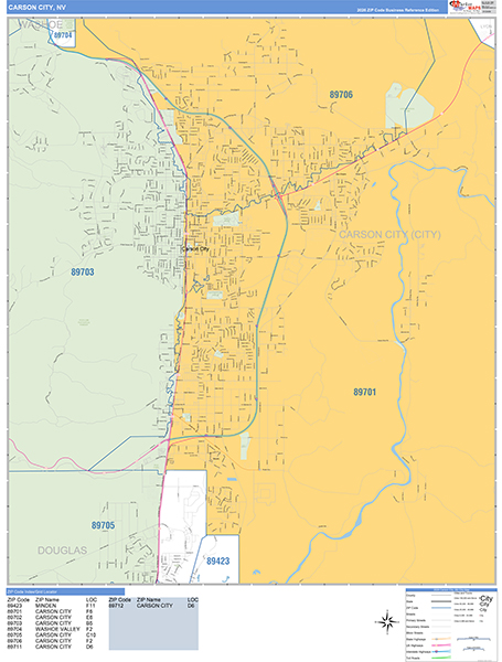 Carson City, NV Wall Map